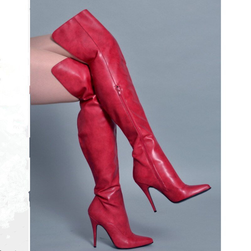Pointed Toe Leather Boots Women Side Zipper High Heels Shoes - LiveTrendsX