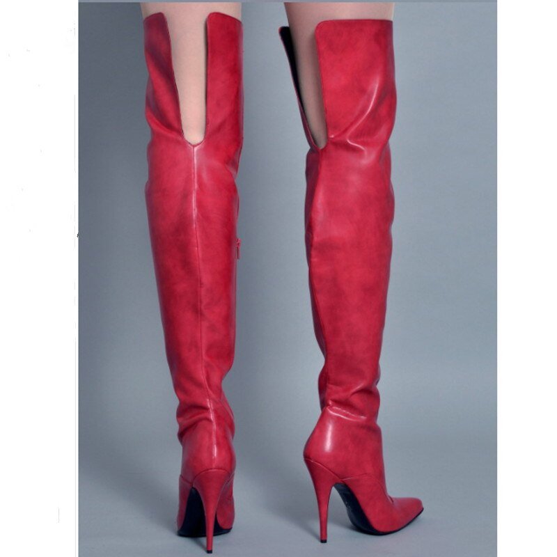 Pointed Toe Leather Boots Women Side Zipper High Heels Shoes - LiveTrendsX