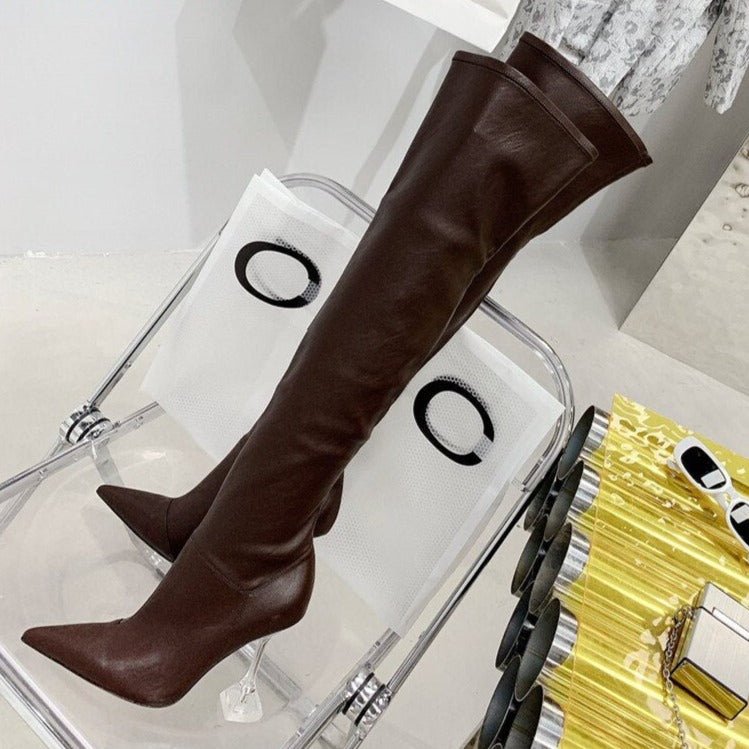 Pointed Toe Over The Knee Boots High Heel Party Shoes - LiveTrendsX