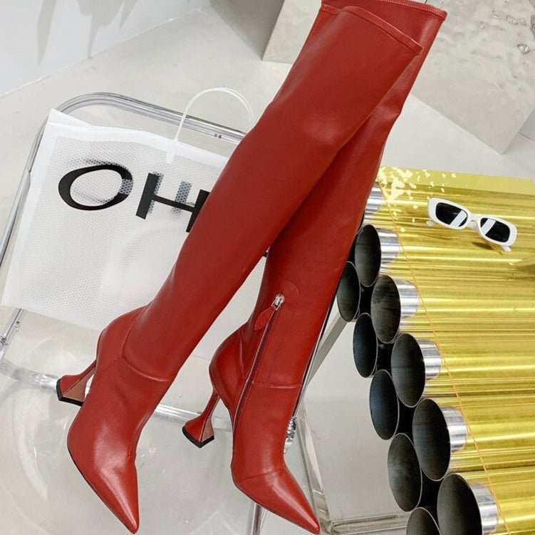 Pointed Toe Over The Knee Boots High Heel Party Shoes - LiveTrendsX