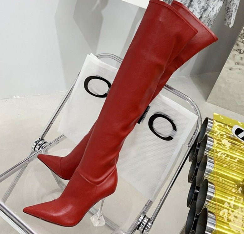 Pointed Toe Over The Knee Boots High Heel Party Shoes - LiveTrendsX