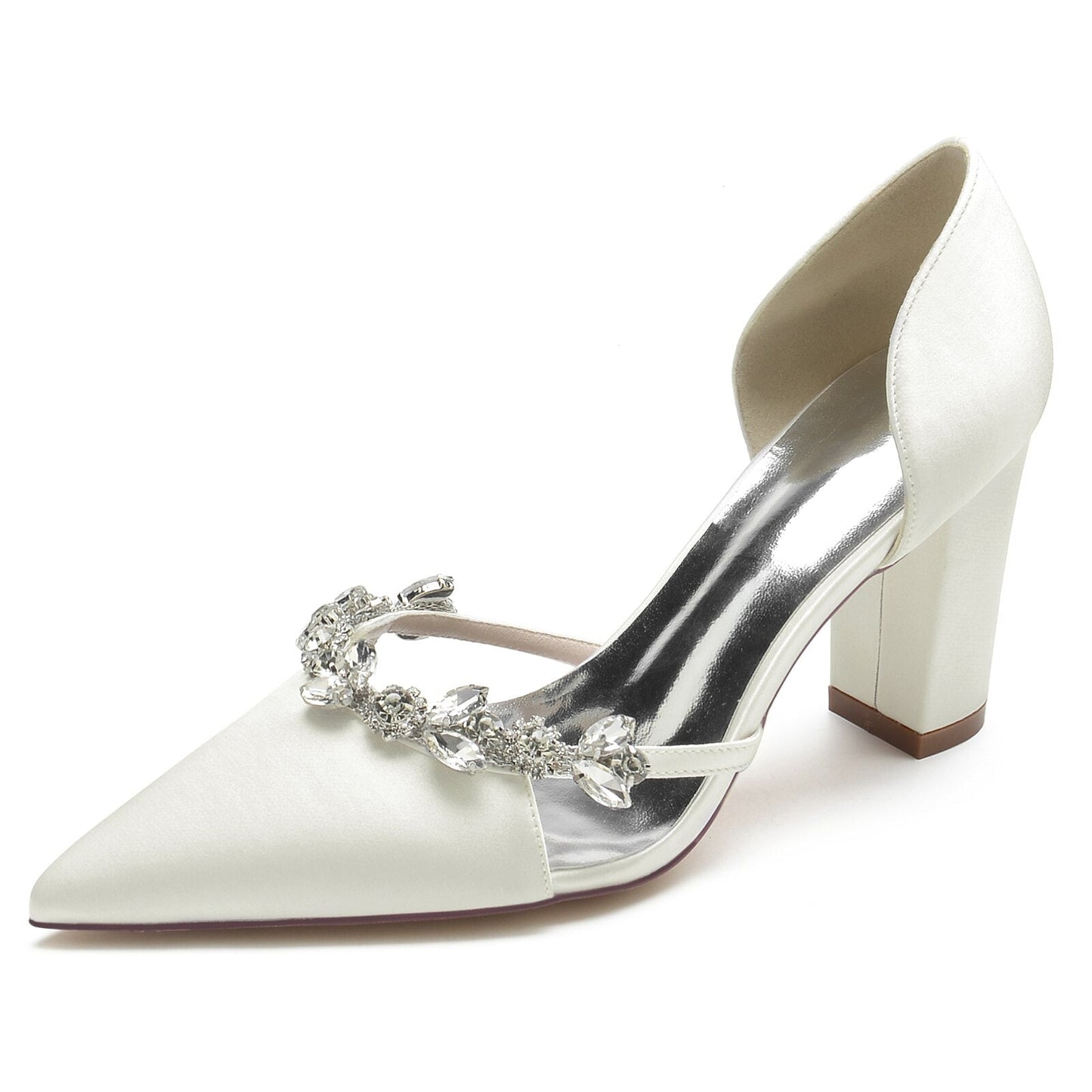 Pointed Toe Slip on Pumps with Crystal Trim Chain - LiveTrendsX