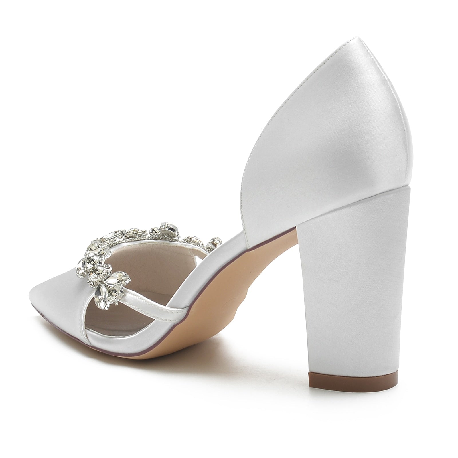 Pointed Toe Slip on Pumps with Crystal Trim Chain - LiveTrendsX