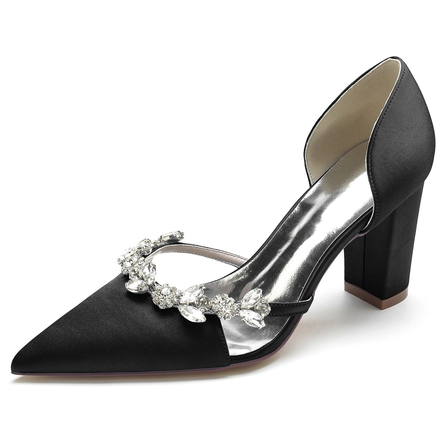 Pointed Toe Slip on Pumps with Crystal Trim Chain - LiveTrendsX