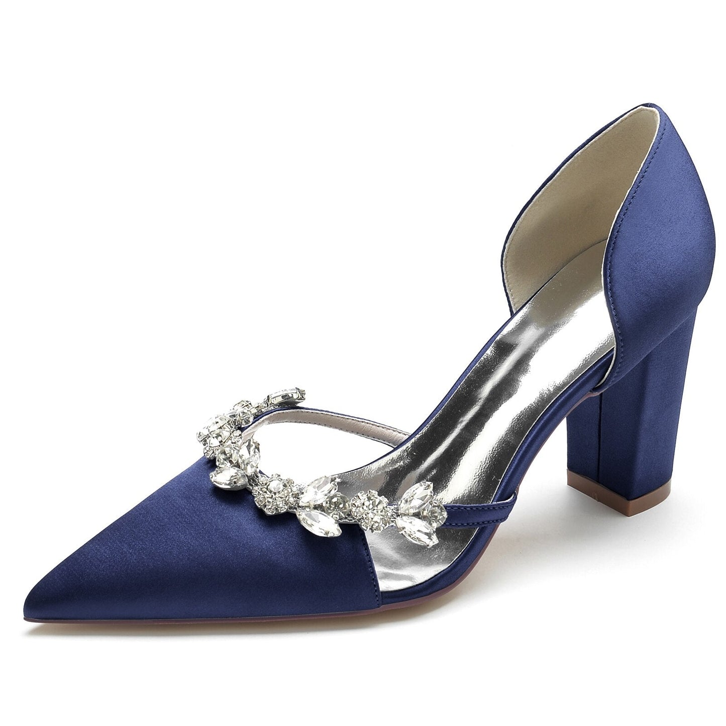 Pointed Toe Slip on Pumps with Crystal Trim Chain - LiveTrendsX