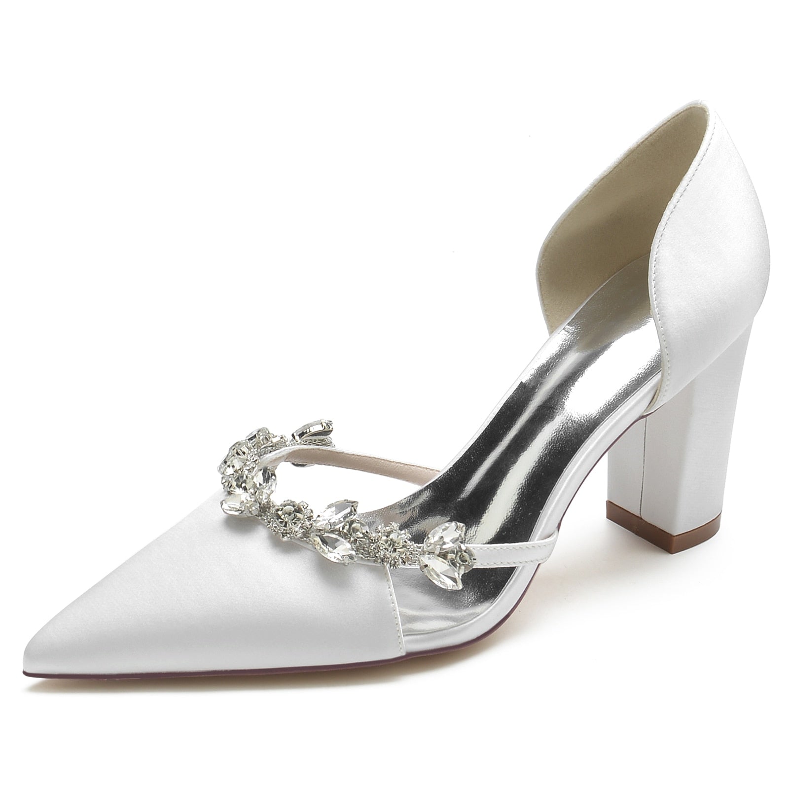 Pointed Toe Slip on Pumps with Crystal Trim Chain - LiveTrendsX