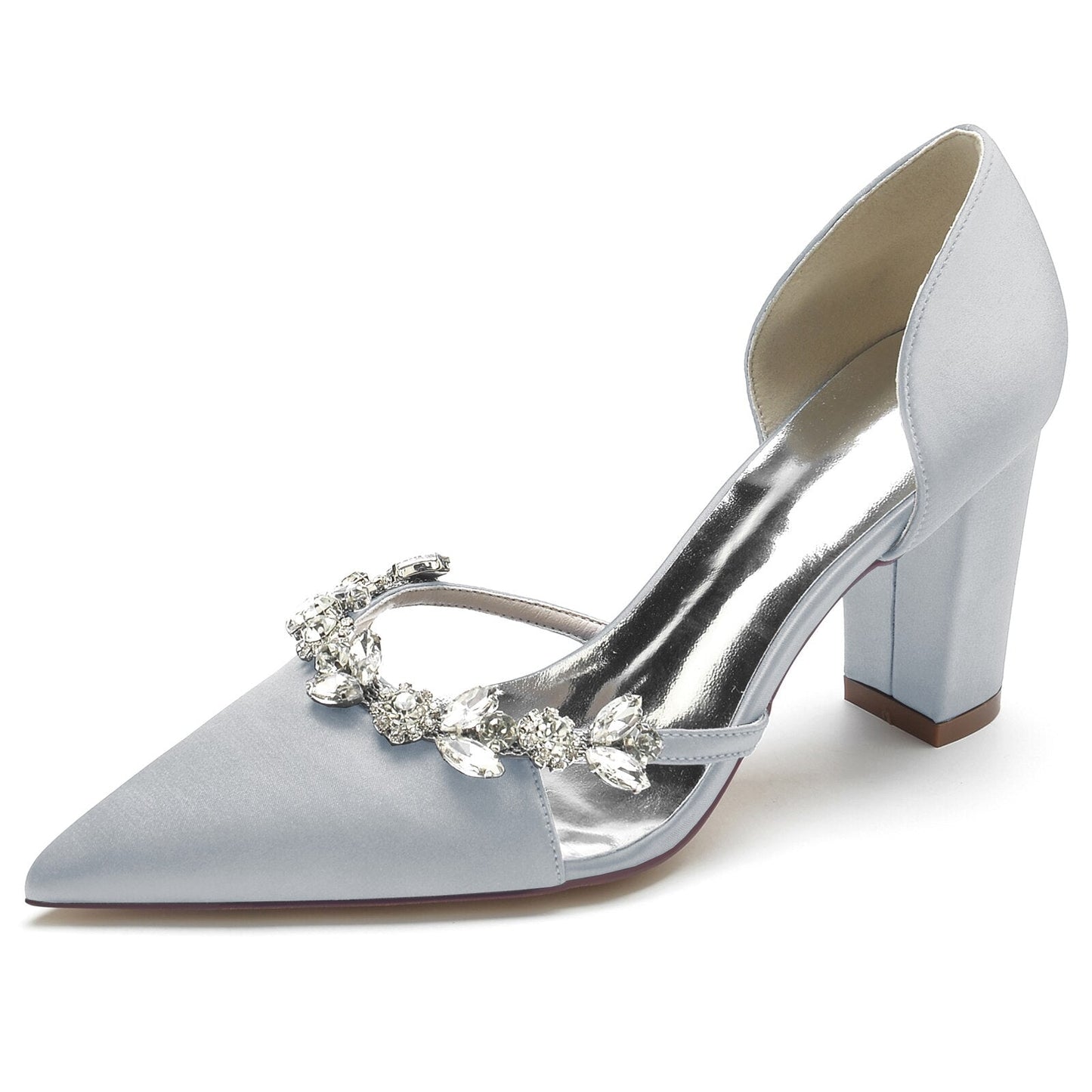 Pointed Toe Slip on Pumps with Crystal Trim Chain - LiveTrendsX