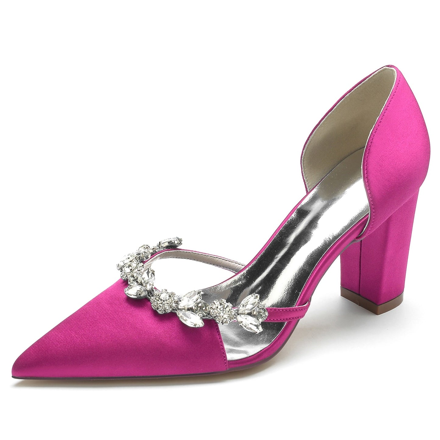 Pointed Toe Slip on Pumps with Crystal Trim Chain - LiveTrendsX