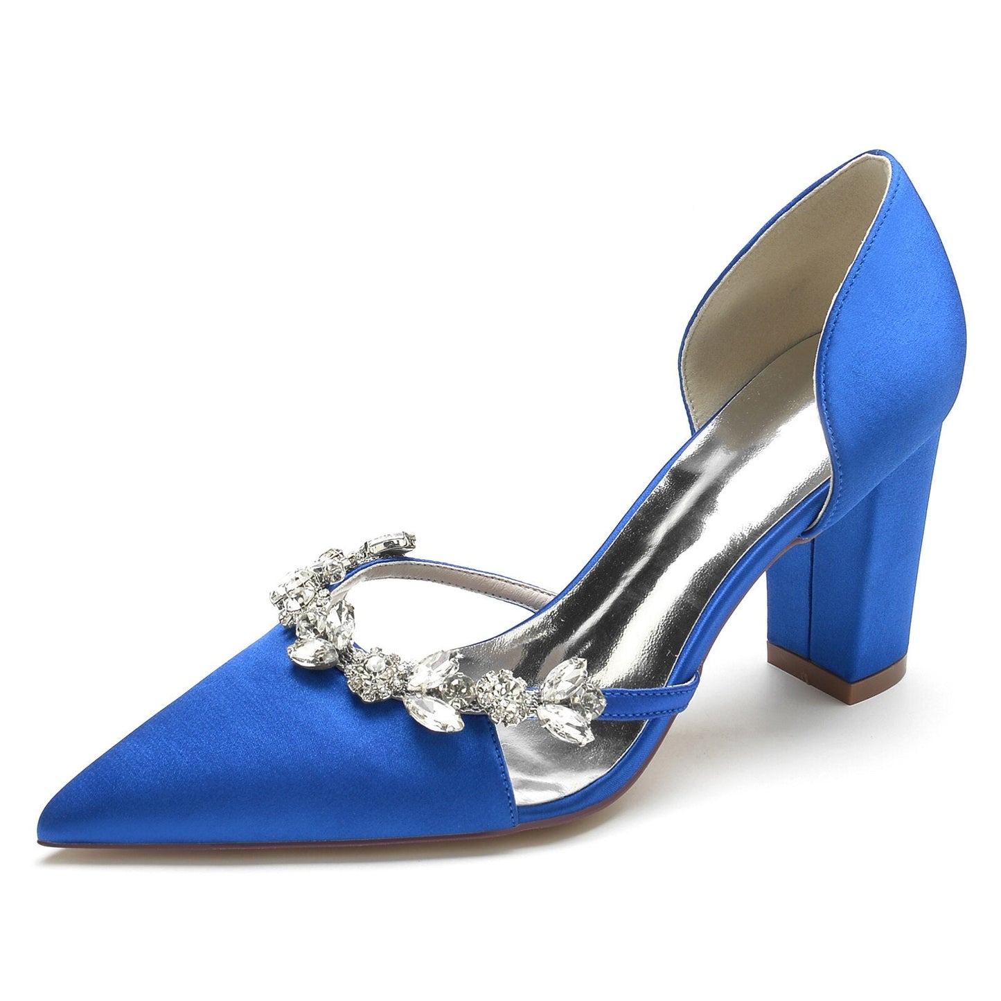 Pointed Toe Slip on Pumps with Crystal Trim Chain - LiveTrendsX