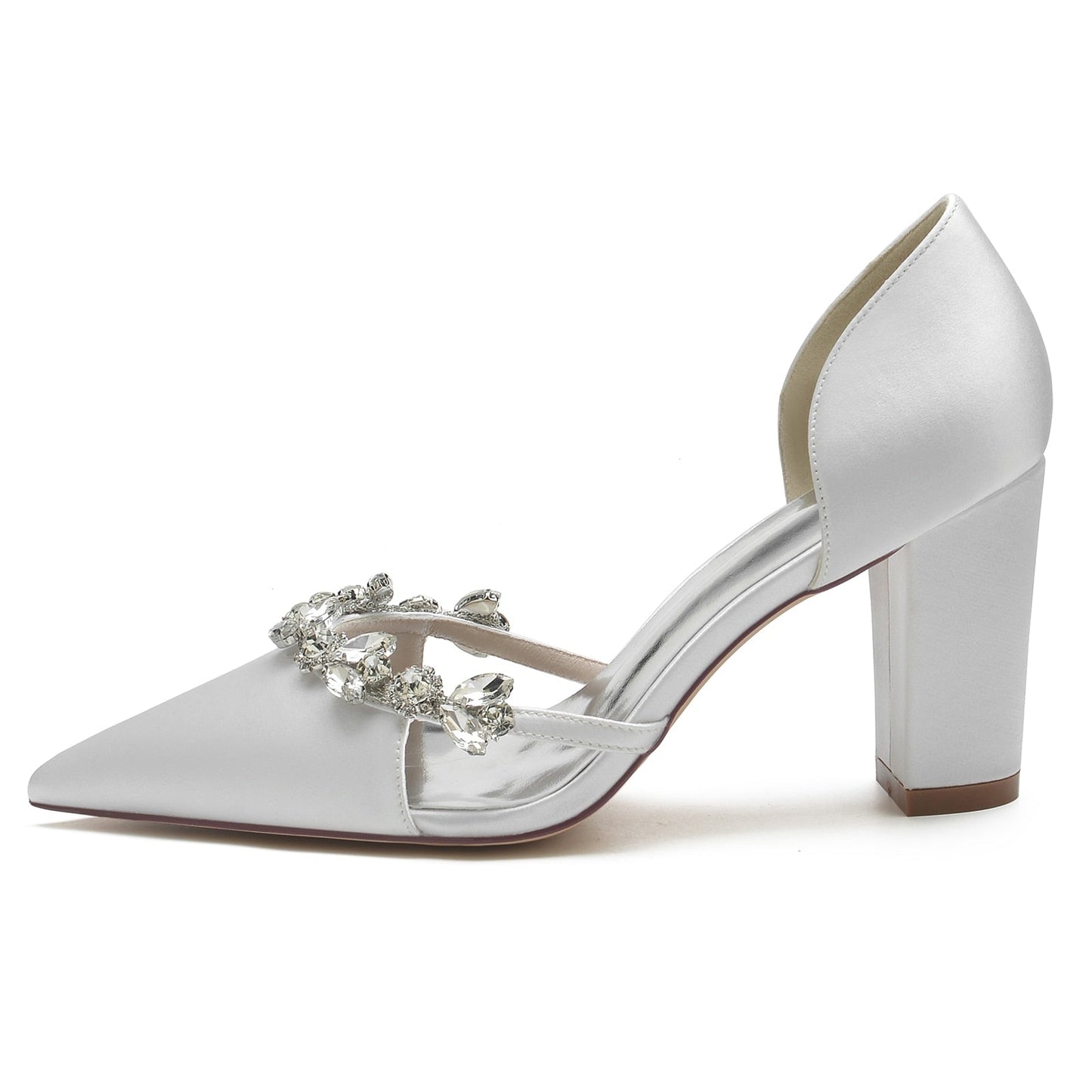 Pointed Toe Slip on Pumps with Crystal Trim Chain - LiveTrendsX