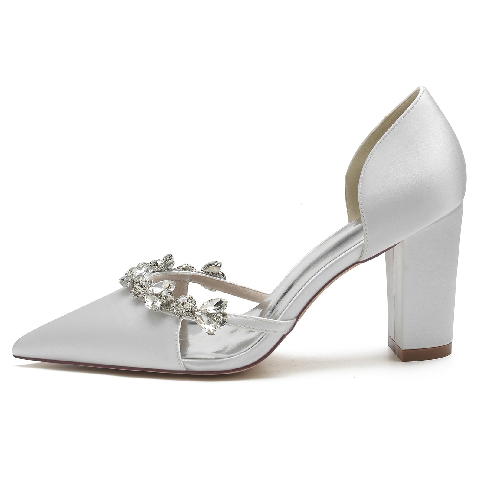 Pointed Toe Slip on Pumps with Crystal Trim Chain - LiveTrendsX