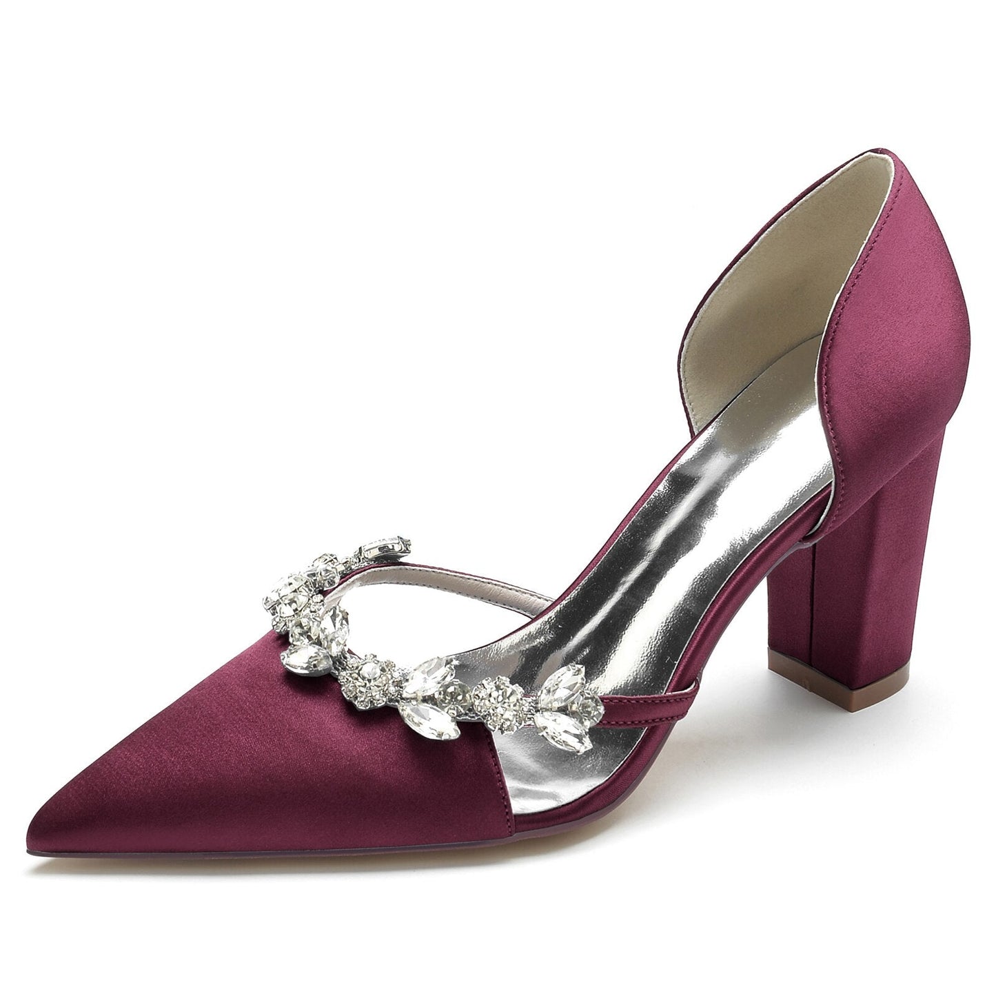 Pointed Toe Slip on Pumps with Crystal Trim Chain - LiveTrendsX
