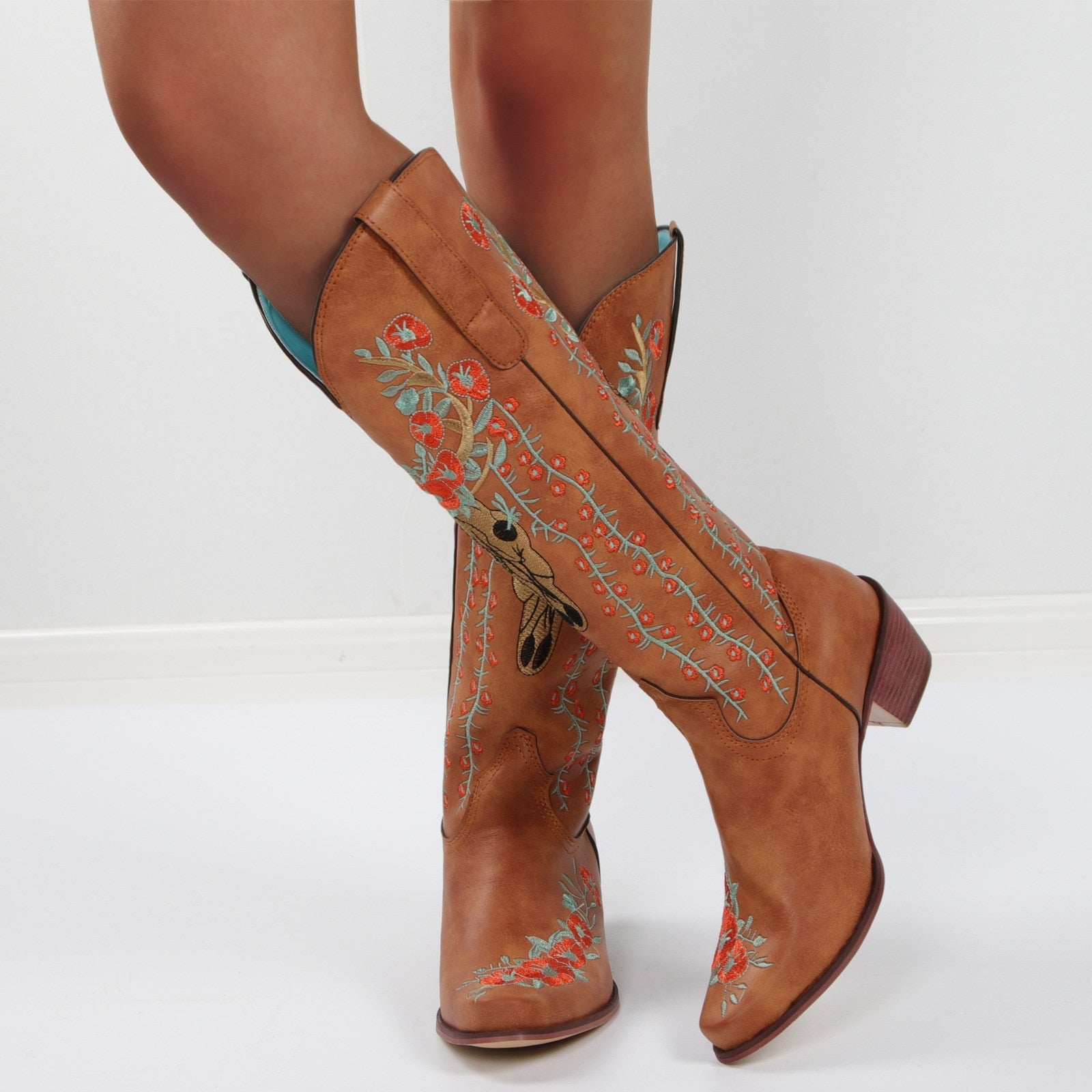 Prints Low Heels Motorcycle Riding Boots Shoes Ladies - LiveTrendsX