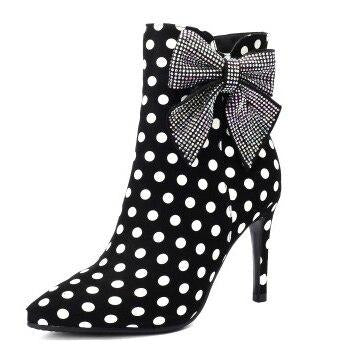 Women Winter Ankle Boots Thin High Heel Shoes Nice Pointed Toe Ladies Black Polka Dot Fashion Shoes Women US Size 3-10.5 - LiveTrendsX