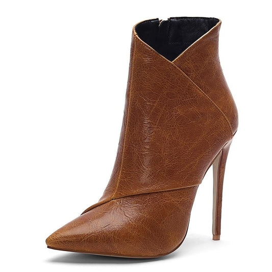 Quality Thin High Heels Faux Leather Zipper Boots Sexy Pointed Toe Black Stiletto Heels Ankle Booties Plus Size 34-45 - LiveTrendsX