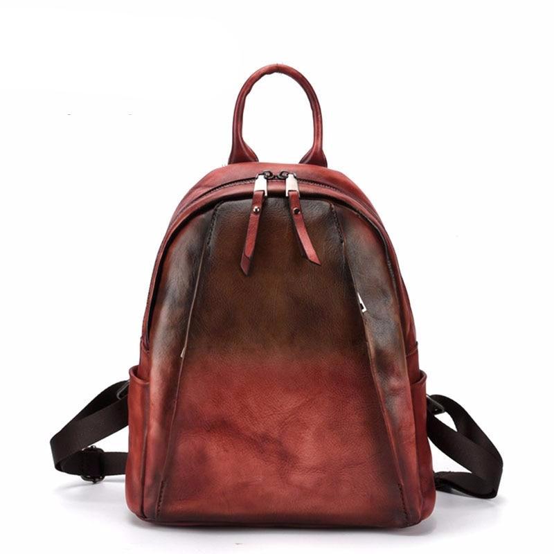 Vintage hand-brushed female bag tree high leather portable practical backpack personality shoulder bag first layer leather - LiveTrendsX