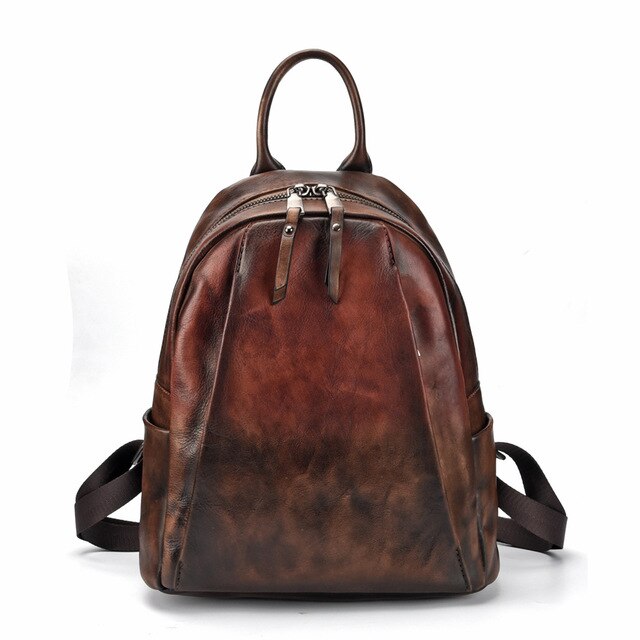 Vintage hand-brushed female bag tree high leather portable practical backpack personality shoulder bag first layer leather - LiveTrendsX