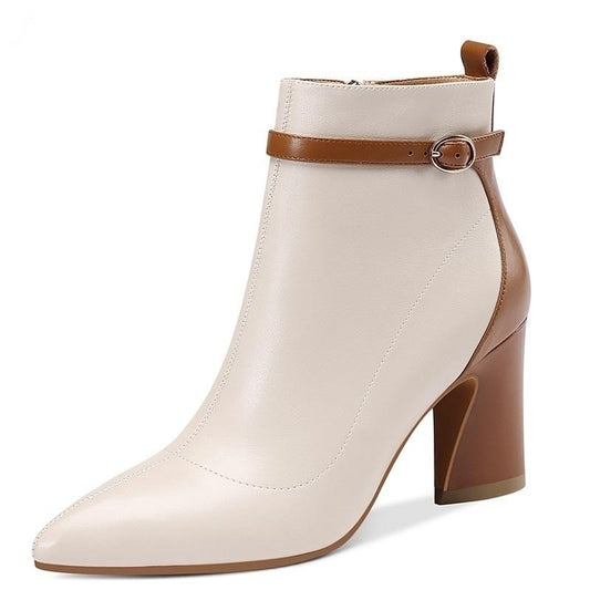 newest fashion mixed colors genuine leather winter ankle boots pointed toe super high strange style zipper shoes women - LiveTrendsX