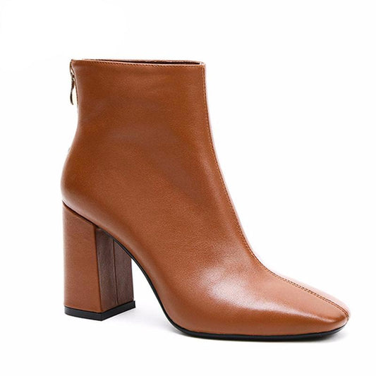 Genuine Leather Footwear 2020 New Arrival Ankle Boots Rubber Riding Feminine Shoes Women's  High Heels Booties - LiveTrendsX