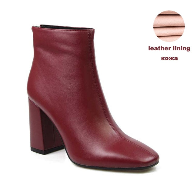 Genuine Leather Footwear 2020 New Arrival Ankle Boots Rubber Riding Feminine Shoes Women's  High Heels Booties - LiveTrendsX