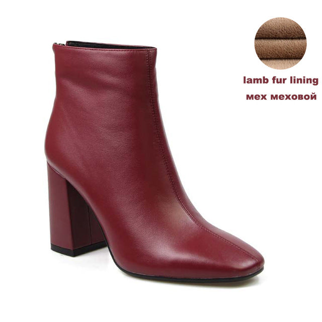 Genuine Leather Footwear 2020 New Arrival Ankle Boots Rubber Riding Feminine Shoes Women's  High Heels Booties - LiveTrendsX