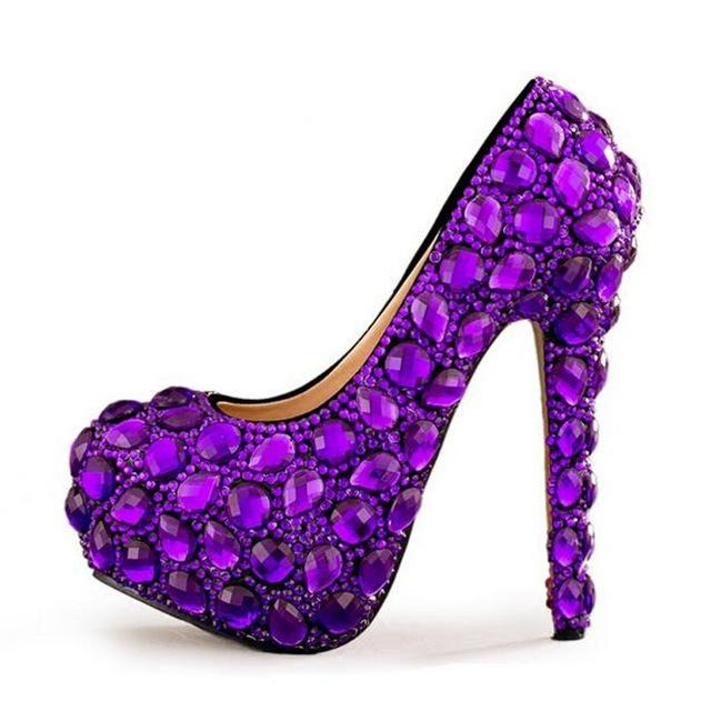 Big Size 34~43 Spring 2019 Autumn Women Pumps Sexy Purple 14CM/11CM/8CM High Heels Luxury Rhinestone Wedding Party Shoes - LiveTrendsX