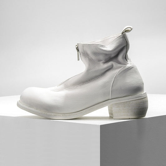 Vintage Genuine Leather Zip Boots Men Round Toe Ankle Riding Boots Luxury Brand Men Casual Shoes White High Top Sneakers 38-44 - LiveTrendsX