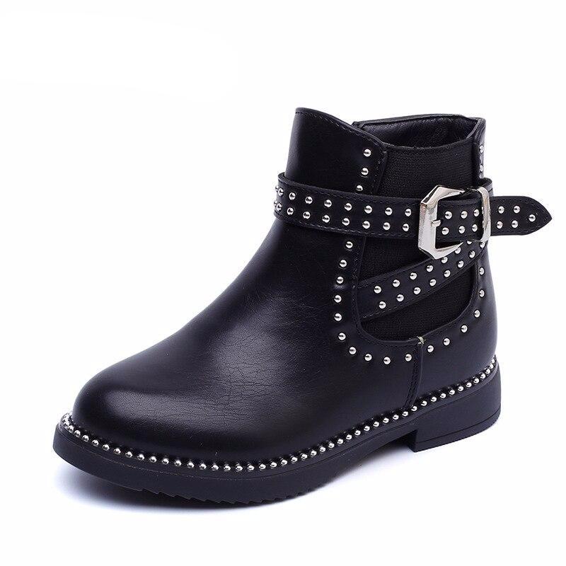 Winter Baby Girl Ankle Boots Kid Brand Chelsea Boots Children Rivet Warm Shoes Fashion Soft Pu Leather Black Shoes - LiveTrendsX