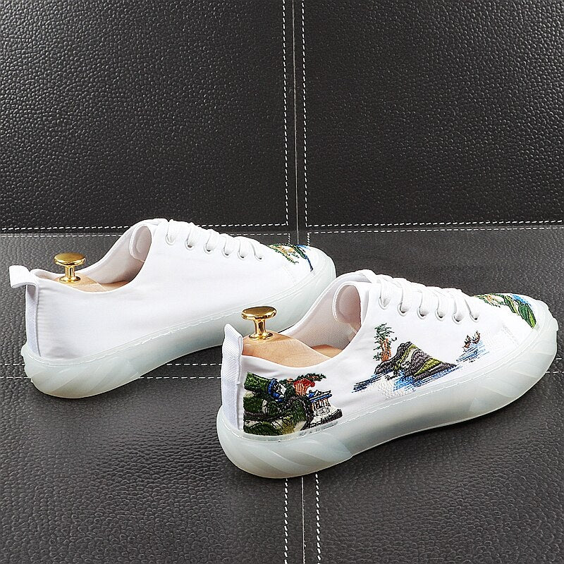 Men Fashion Casual Shoes Summer Leather Embroidery Chinese Style Sneakers Male Breathable Youth Trending Shoes - LiveTrendsX