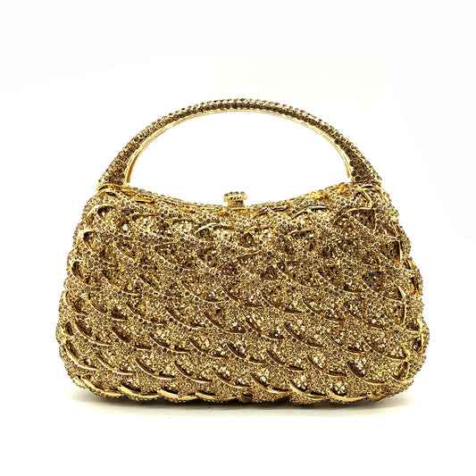 Golden Crystal Women Crystal Evening Bags Top-Handle Minaudiere Clutch Wedding Party Cocktail Handbag and Purse - LiveTrendsX