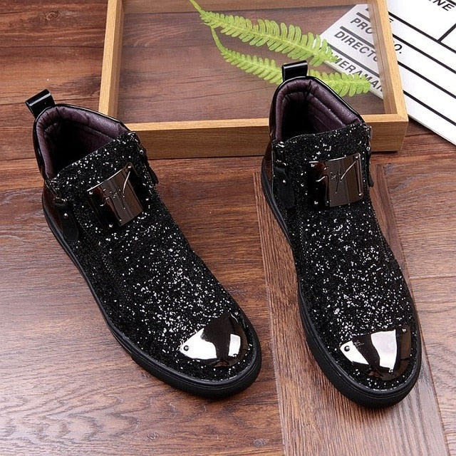 New Men's Casual Fashion Zipper Outdoor High-Top Shoes Man Slip-On Boots Mens Driving Party Flats - LiveTrendsX