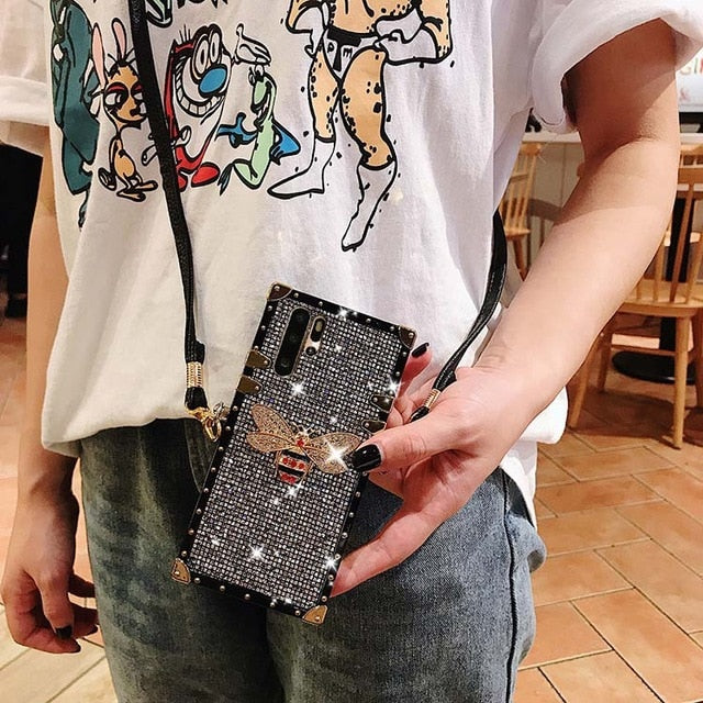 Glitter Crossbody lanyard Case for Huawei P30 P20 Pro Luxury Bling Sequins Diamond Phone Case for Huawei P30 Girl Cover Fundas - LiveTrendsX