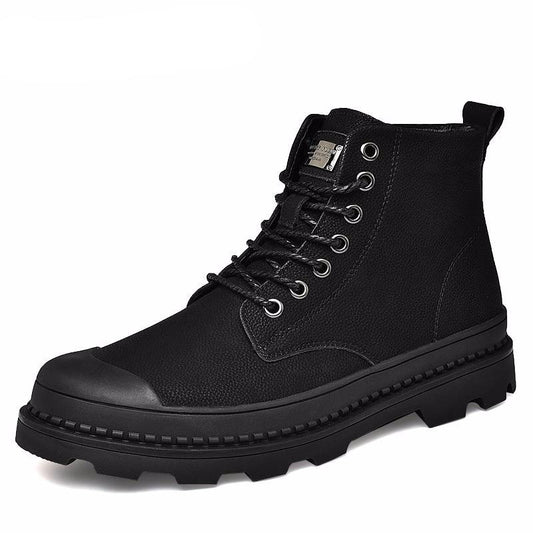 Black Warm Winter Men Boots Genuine Leather Ankle Boots - LiveTrendsX
