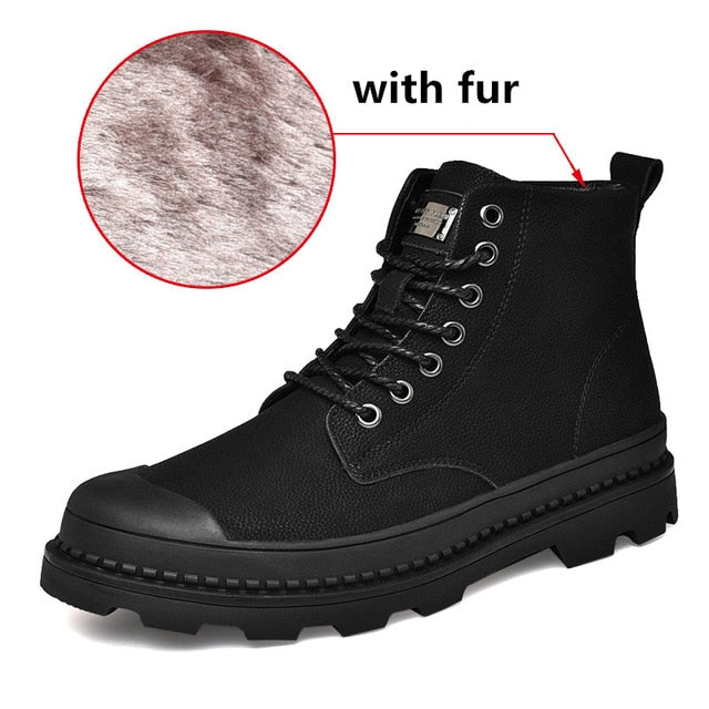 Black Warm Winter Men Boots Genuine Leather Ankle Boots - LiveTrendsX