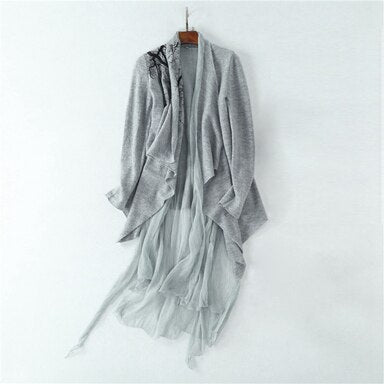High-end Coat Women 100% Wool Patchwork 100% Silk Pattern Ruffled Collar Long Sleeves Pleated Elegant Style - LiveTrendsX