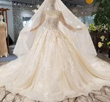 Load image into Gallery viewer, shiny wedding dresses with wedding veil long tulle sleeve appliques wedding gowns - LiveTrendsX
