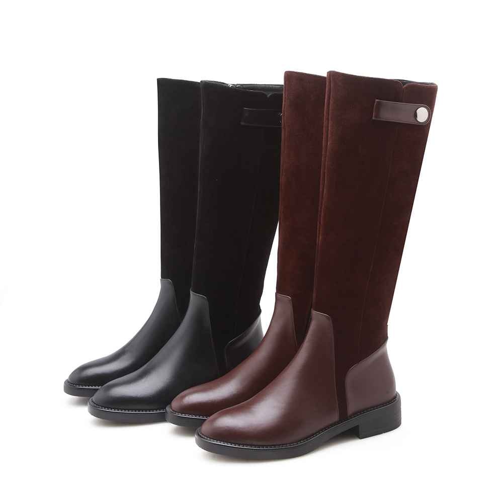 full grain leather zipper limited customization med heels patch work luxury riding rivets knee high boots - LiveTrendsX