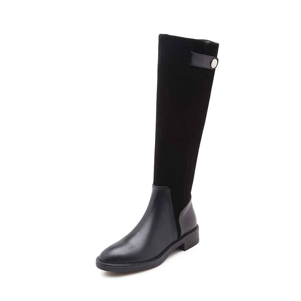 full grain leather zipper limited customization med heels patch work luxury riding rivets knee high boots - LiveTrendsX