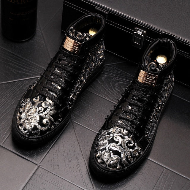 Men Fashion Casual Ankle Boots Spring Autumn Rivets Luxury Brand High Top Sneakers Male High Top Punk Style Shoes - LiveTrendsX