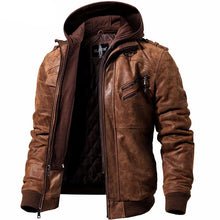 Load image into Gallery viewer, Men&#39;s Real Leather Jacket Men Motorcycle Removable Hood winter coat Men Warm Genuine Leather Jackets - LiveTrendsX
