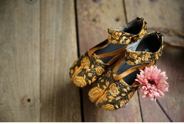 Women Flats Embellished Flower Ballet Flats Genuine Leather Ankle Strap Women Slip On Handmade Women Shoe - LiveTrendsX