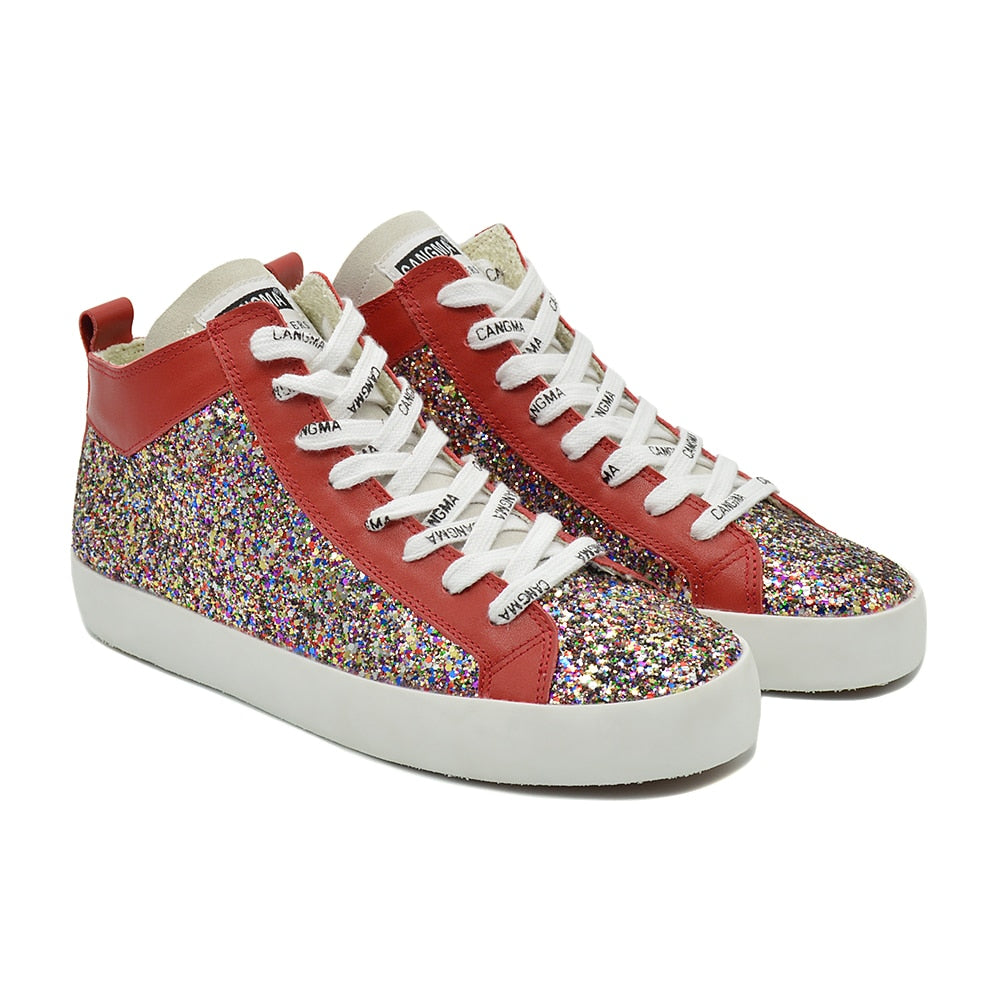 Famous Stylish Woman's Sequined Multi-Colored Shoes  Sneakers Women Glitter Footwear Female Lace Up Casual Shoes - LiveTrendsX