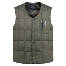 Load image into Gallery viewer, White Duck Down Jacket Vest Men Autumn Winter Warm Sleeveless V-neck Button Down Lightweight Waistcoat Fashion Casual Male Vest - LiveTrendsX
