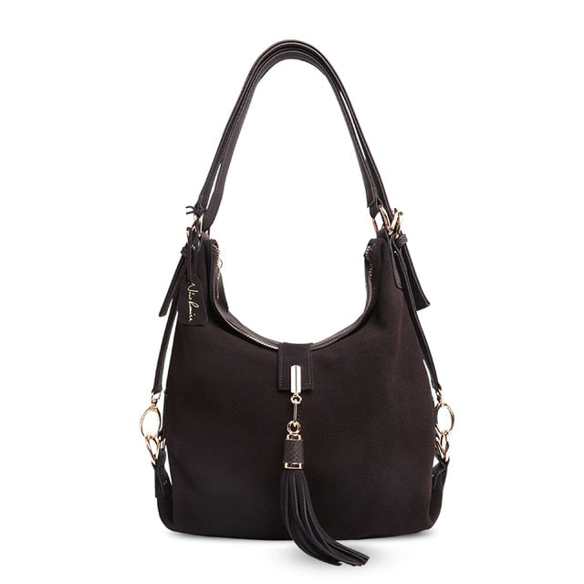Women Real Suede Leather Shoulder Bag Female Leisure Nubuck Convertible Handbag Hobo Messenger Top-handle bags Purse - LiveTrendsX