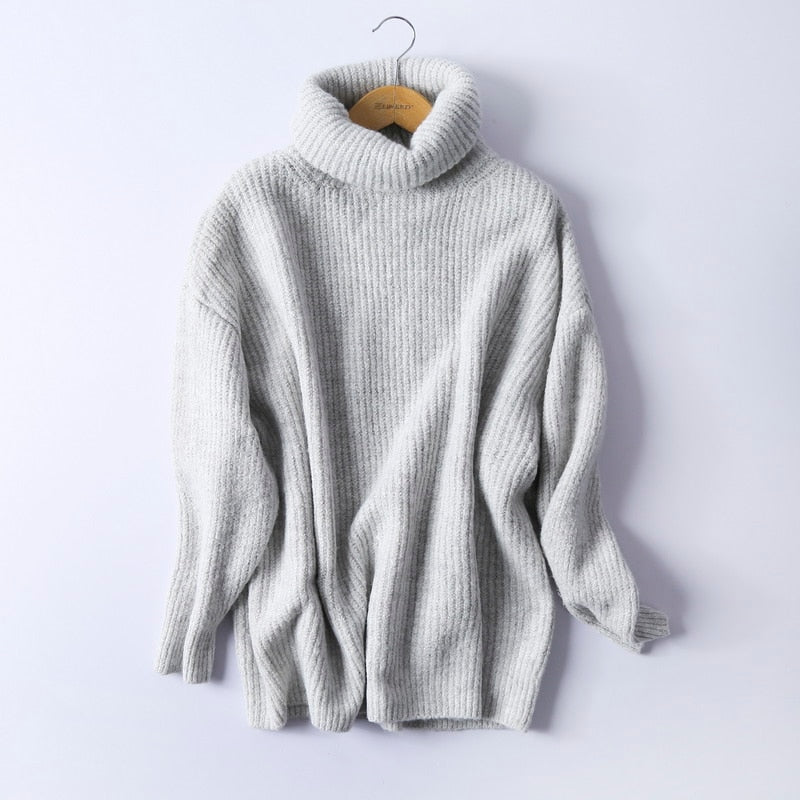Women Oversize Basic Knitted Turtleneck Sweater Female Solid Turtleneck Collar Pullovers Warm 2020 New Arrival - LiveTrendsX
