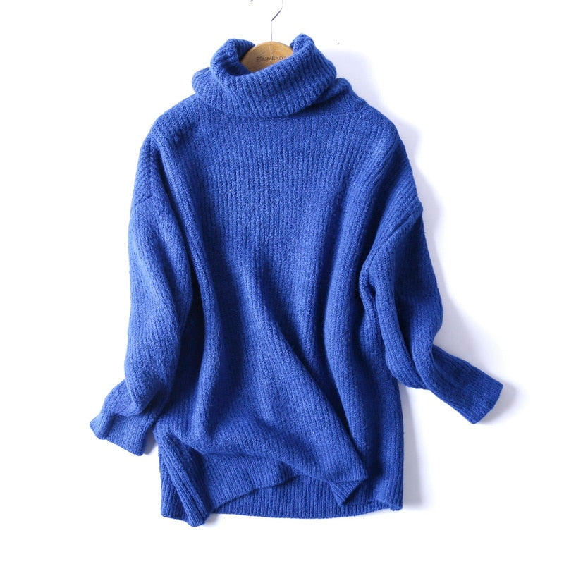 Women Oversize Basic Knitted Turtleneck Sweater Female Solid Turtleneck Collar Pullovers Warm 2020 New Arrival - LiveTrendsX