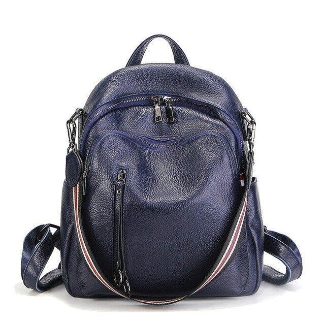 New Fashion Black Blue Red Genuine Leather Women Backpacks Female Girl Backpack Lady Travel Bag Shoulder Bags - LiveTrendsX