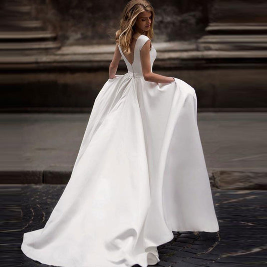 new vestidos novias boda Wedding Dresses Satin Wedding Bridal Gowns vestido de noiva sheer sexy V-back hochzeitskleid - LiveTrendsX
