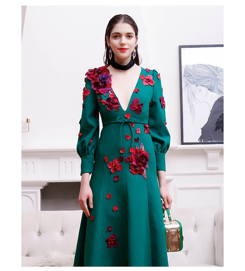 Women's Lantern Sleeve Vintage Flower  Dress