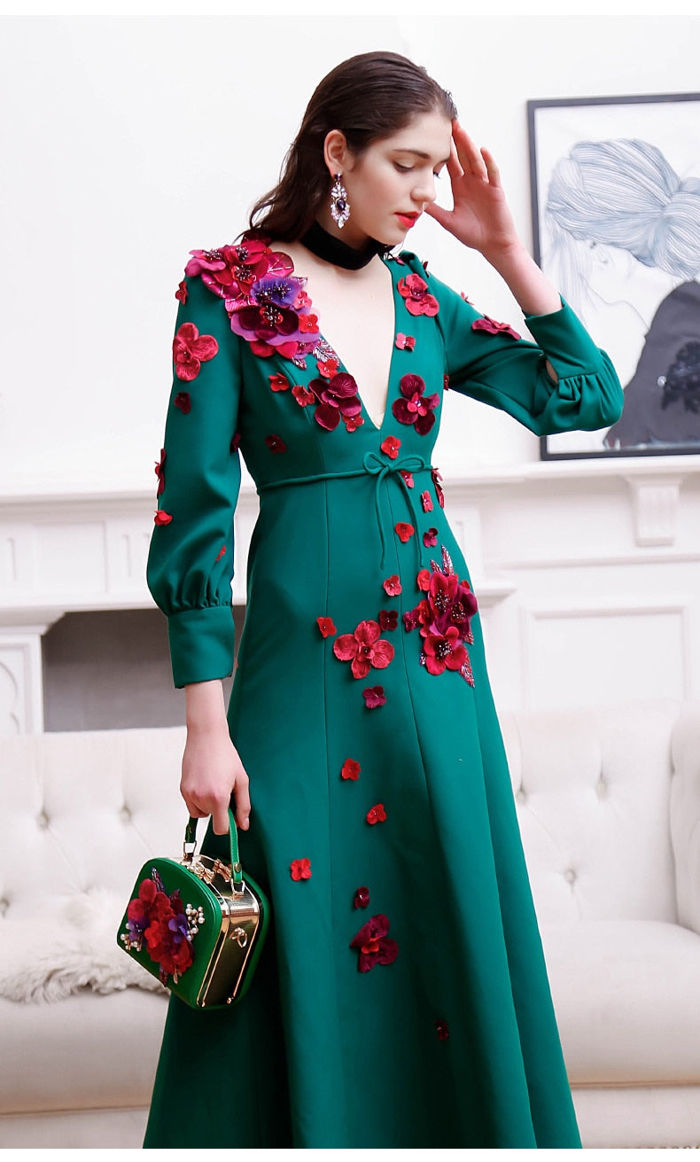 Women's Lantern Sleeve Vintage Flower  Dress